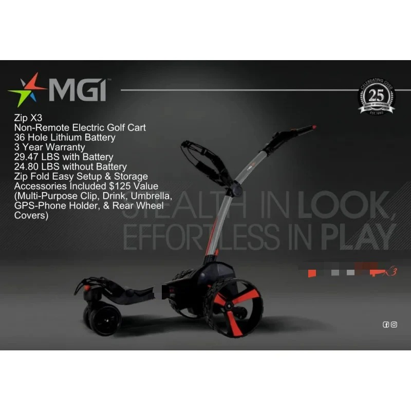 AQMGI Zip X3 Electric Golf Cart - 36 Hole Lithium Battery - Accessories Included (Drink ,Umbrella Holder,Rear Wheel Covers