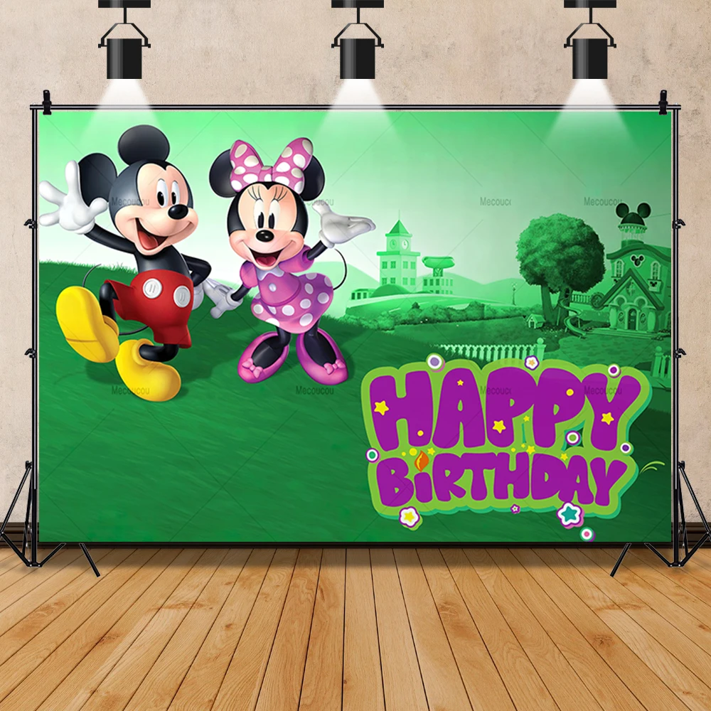 Disney Cartoon Mickey Mouse Backdrops For Kids Happy Birthday Decors Vinyl Cloth Party Baby Shower Banner Backgrounds