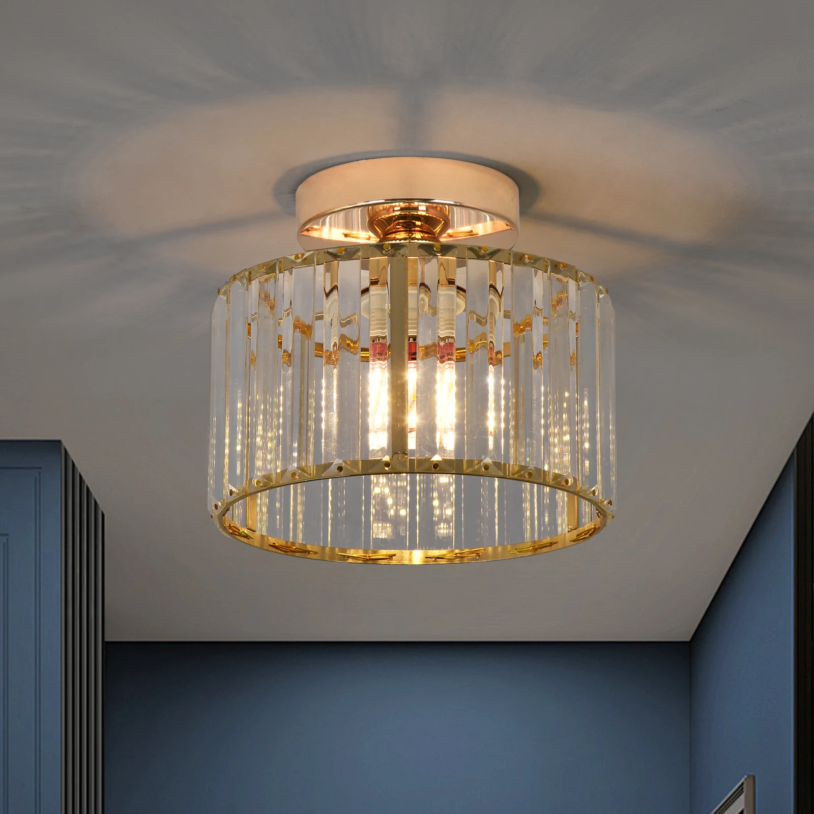 Gold Black Crystal Ceiling Light Modern Flush Mount LED Chandelier Lighting for Living Room Bedroom Hallway Home Decor