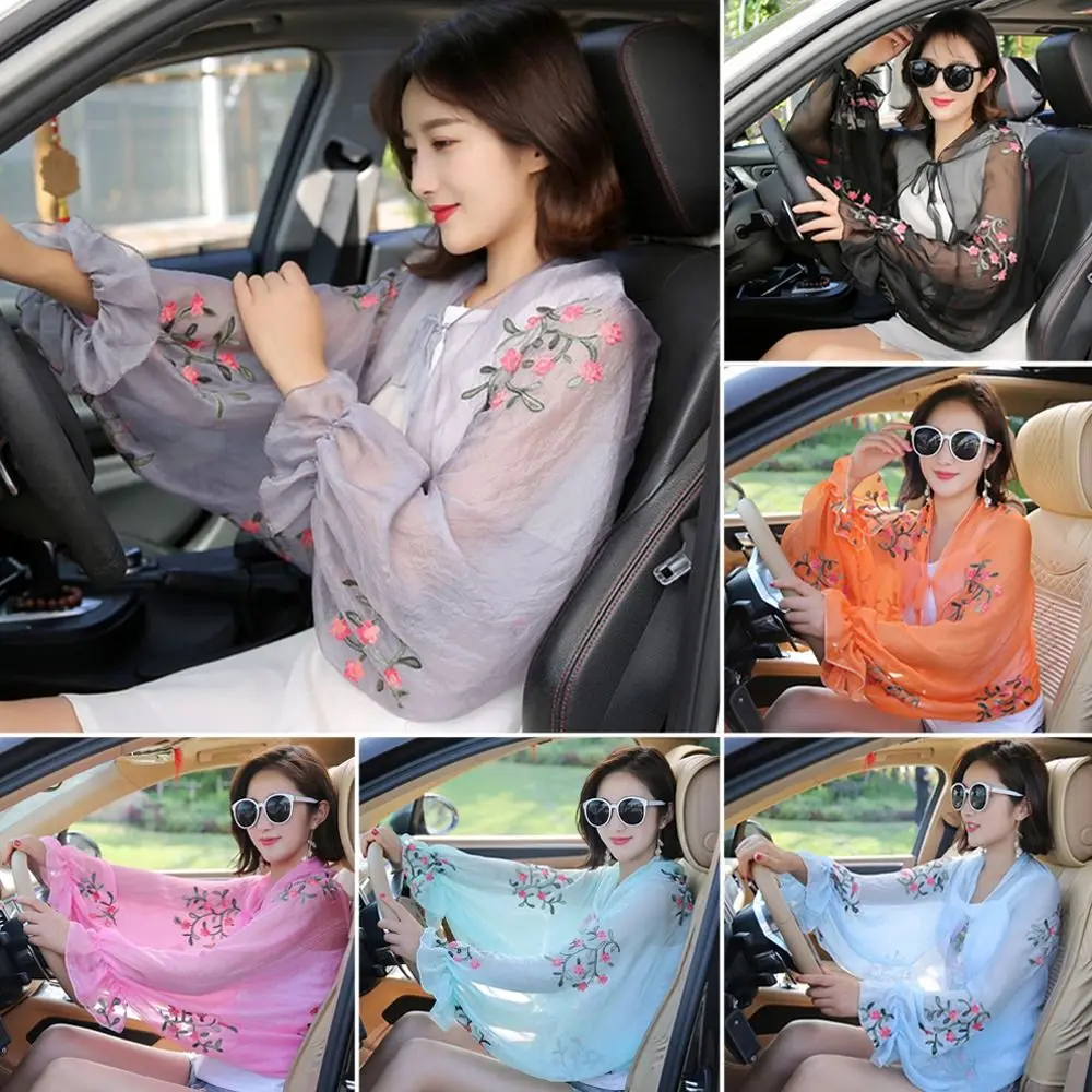 Women Chiffon Arm Warmers Beach Shawl Driving Scarf Sun Protection Sleeves Long Shirt