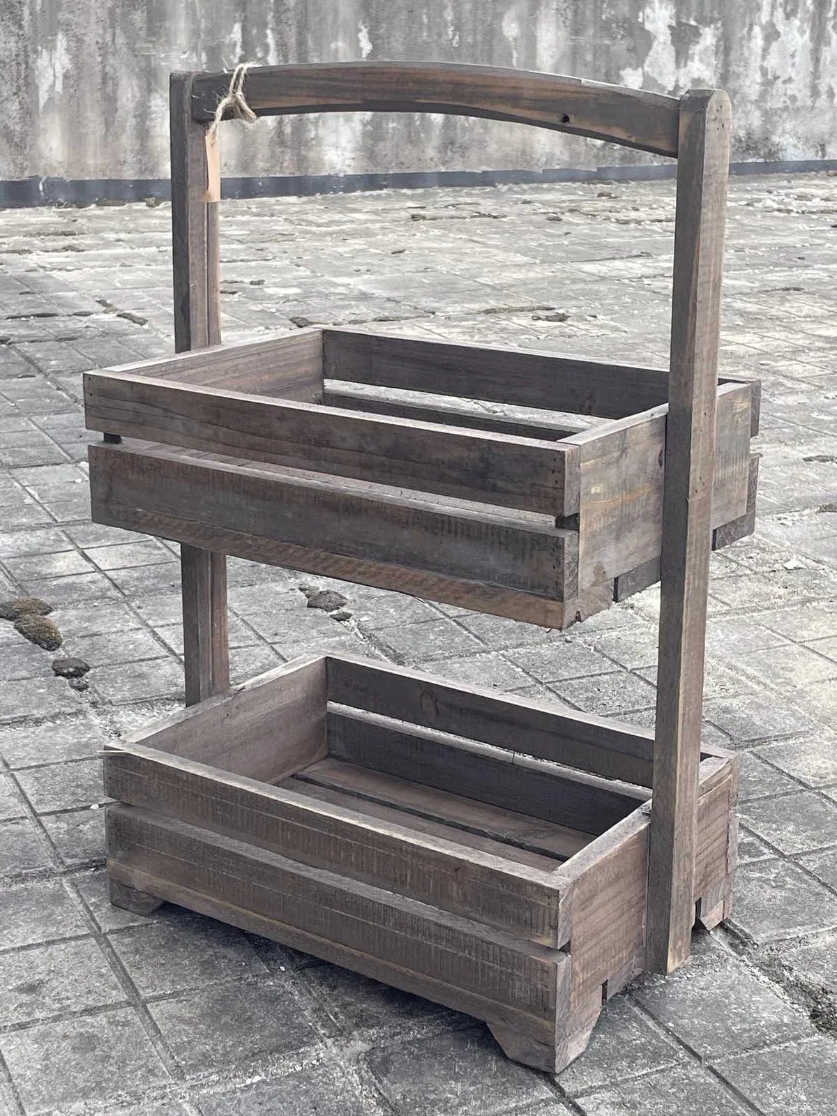 Handmade Rustic Fir Wood 2-Tier Storage Stand, Vintage Wooden Crate Organizer for Plants, Kitchen, Bathroom and Home Decor