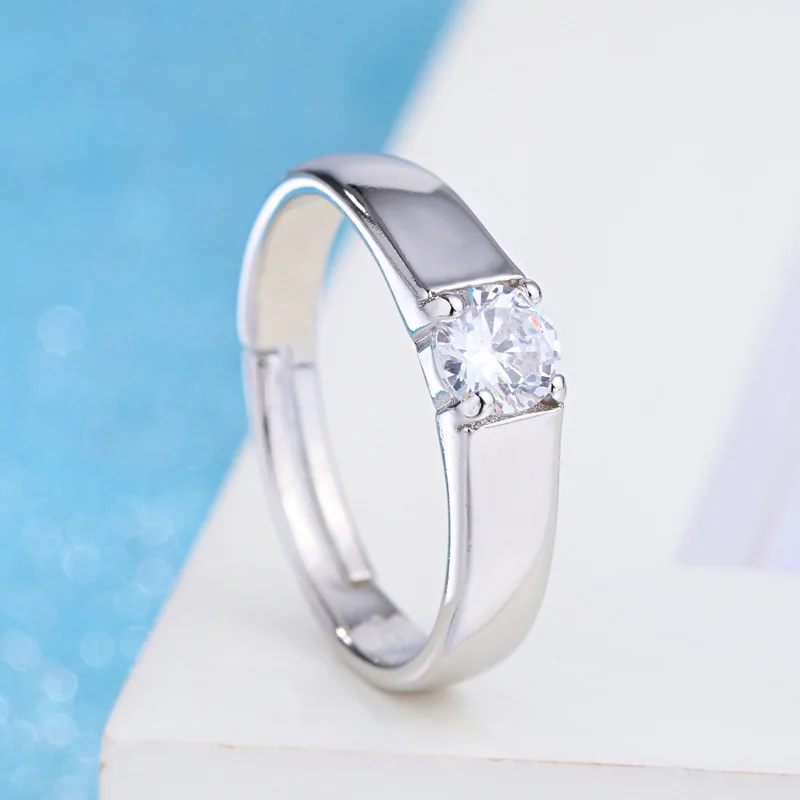 S925 Sterling Silver Male Female Couple Ring Sets Woman Man Wedding Engagement Promise Jewelry Cubic Zirconia Prong Setting