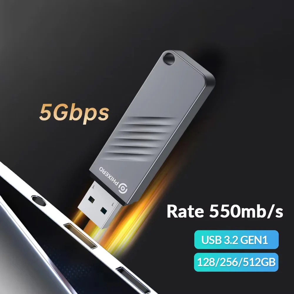 PHIXERO USSD Mobile Solid U Disk 550 MB/Detik USB Flash Drive 1TB 512GB 256GB 128GB USB 3.2 Gen1 Pen Drive Logam Solid State U Disk