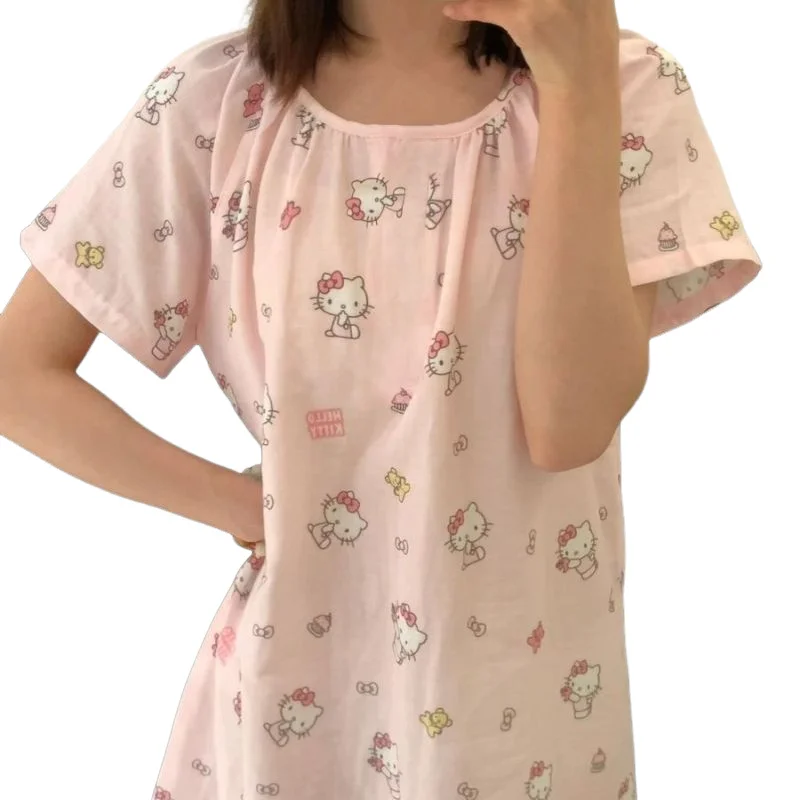 Pigiama a maniche corte da donna Hello Kitty Sanlio anime stampato estivo sottile girocollo camicia da notte simpatico cartone animato comodo abito