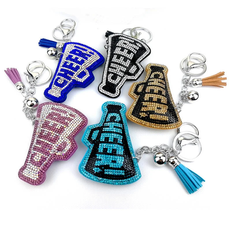 Rhinestone Letter CHEER Key Chains Leather Tassel Crystal Keychain Keyring Charm Women Bag Car Pendant Key Holder Accessory Gift