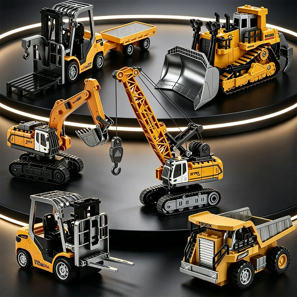 1:64 RC Mini Alloy Car Forklift Excavator Crane Tabletop Game 2.4G_Hz Remote Control Engineering Lift Truck Children's Toys Gift
