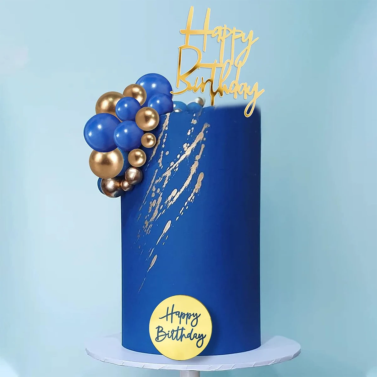 24 Stück blau Gold Ball Kuchen Topper alles Gute zum Geburtstag Boho Kuchen Topper Dekorationen für Marineblau Boho Hochzeit Mann Junge Geburtstags feier