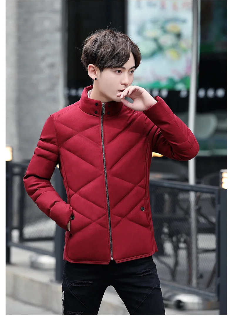 Autumn Winter Jacket Men Thicken Warm Cotton-padded Mens Jackets Slim Fit Stand Collar Youth Winter Jackets and Coats For Me