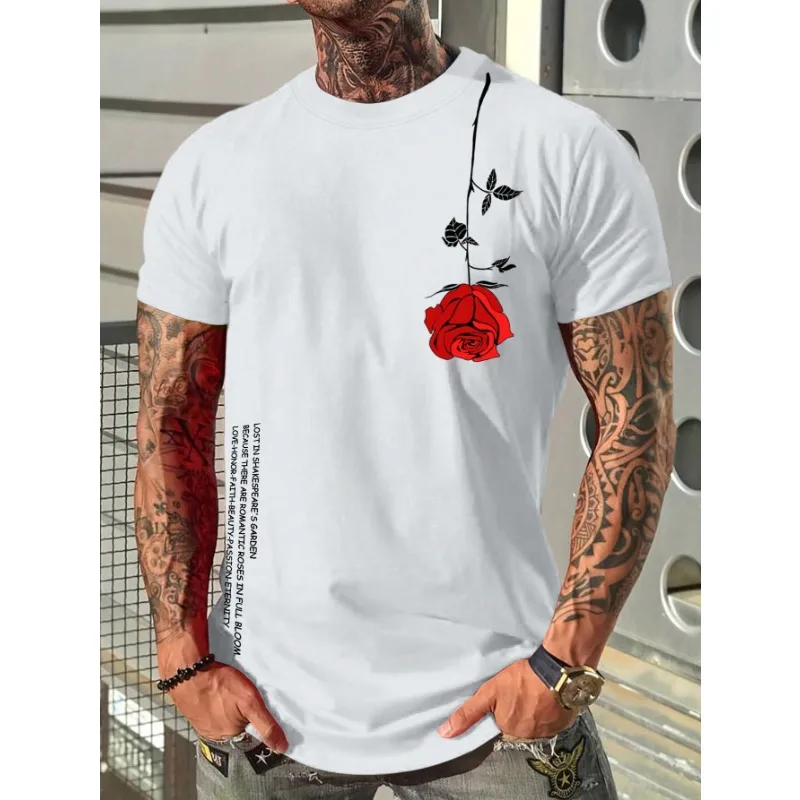 2025 T-shirt da uomo casual allentata rosa con stampa digitale 3D a maniche corte moda di strada europea e americana per uomo