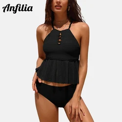 Anfilia Women's Halter High Neck Bikini Swimsuit Cross Back Sexy Two Piece Bathing Suit Tankini Set