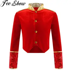 Kids Drum Major Majorette Costume Long Sleeve Shiny Sequins Marching Band Uniform Circus Orchestra Jacket Coat for Dress Up