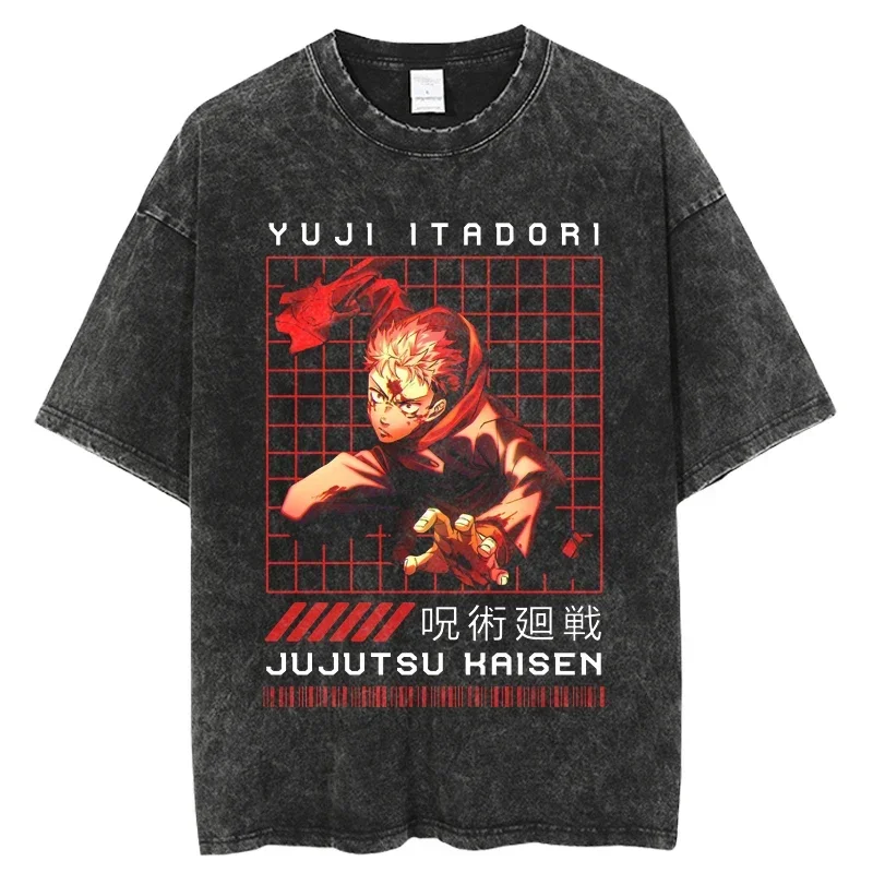 

Washed Manga Oversized Clothes Tops Men T-shirt Jujutsu Kaisen Anime Harajuku Summer Short Sleeve T Shirt