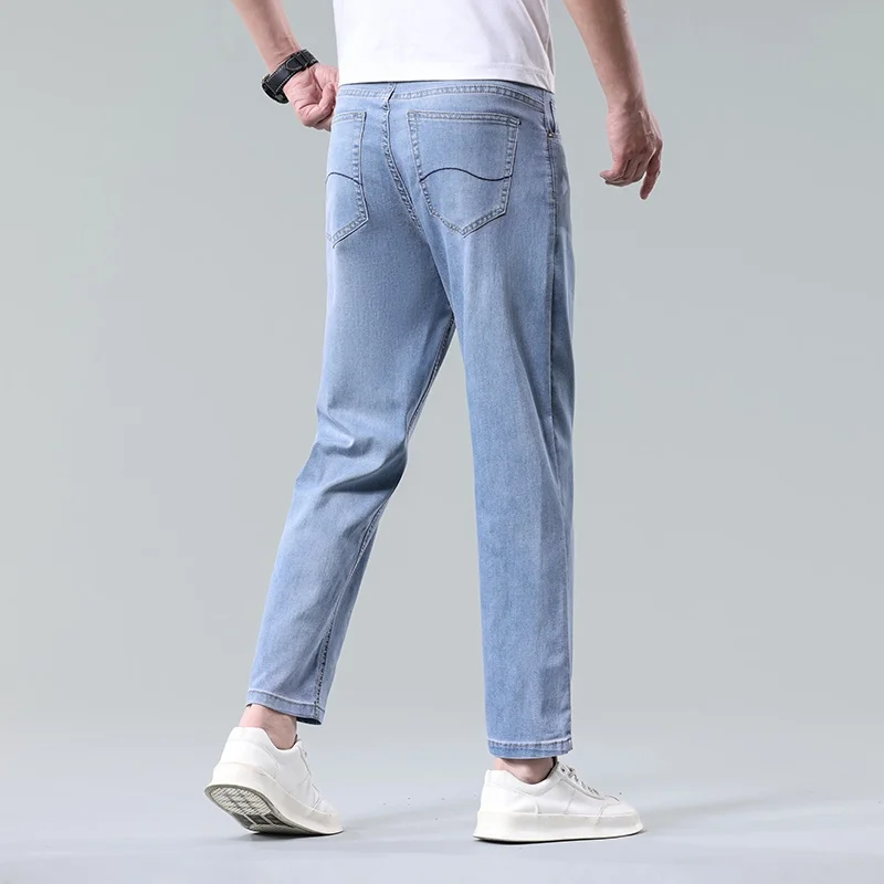 

Summer Men's Thin Jeans Classic Style Loose Straight Cowboy Nine Leg Pants Lyocell Comfortable Baggy Casual Pants Men's Clothes