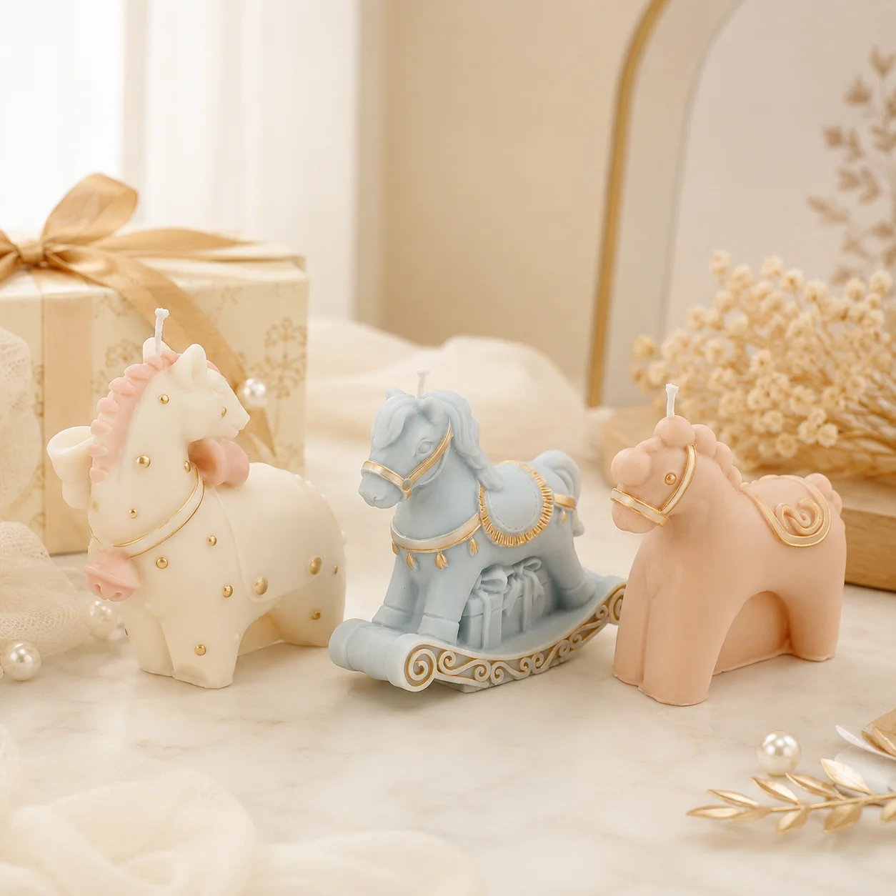 3D Cute Horse Silicone Mold, Rocking Horse Pony Candle Mold for DIY Soap, Resin, Plaster, Handmade Crafts and Gift Decor