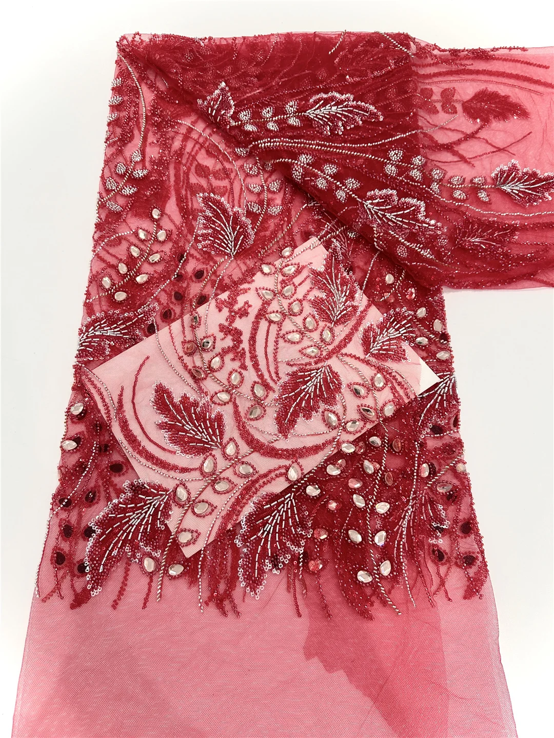 5 Yards Luxury High-end Beaded Fabric Heavy Sequins Embroidery Fabric Fashion French Tulle Mesh Lace Fabric for Wedding