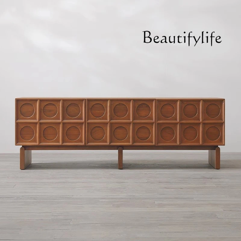 

Japanese medieval replica solid wood long TV cabinet, brown wood retro style solid wood TV cabinet