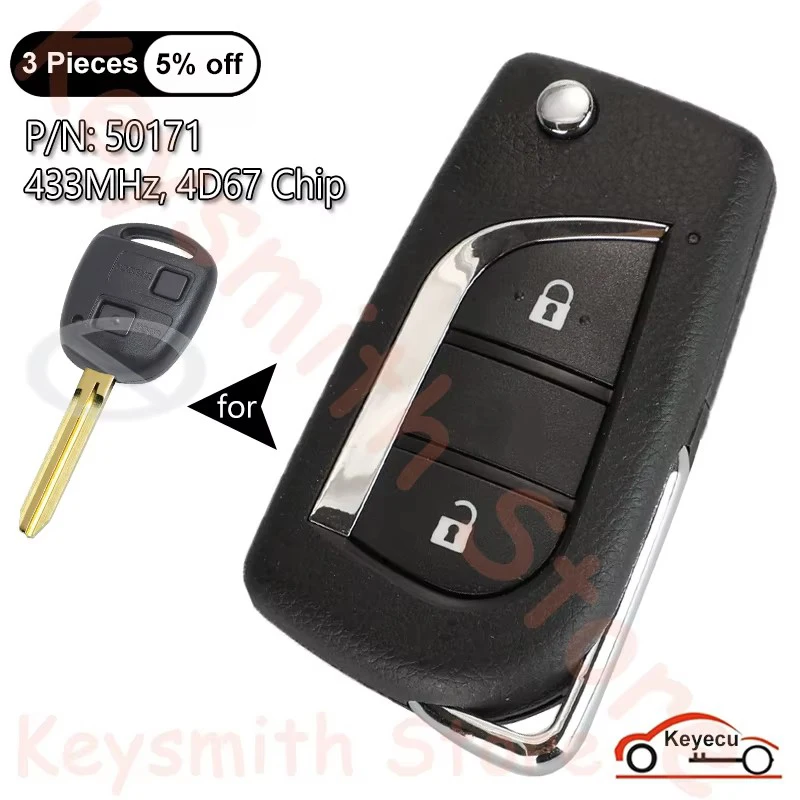 KEYECU 433MHz 4D67 Chip for Toyota Prado 120 RAV4 Kluger Avensis Tarago Auto Upgraded Flip Remote Control Key Fob Board: 50171