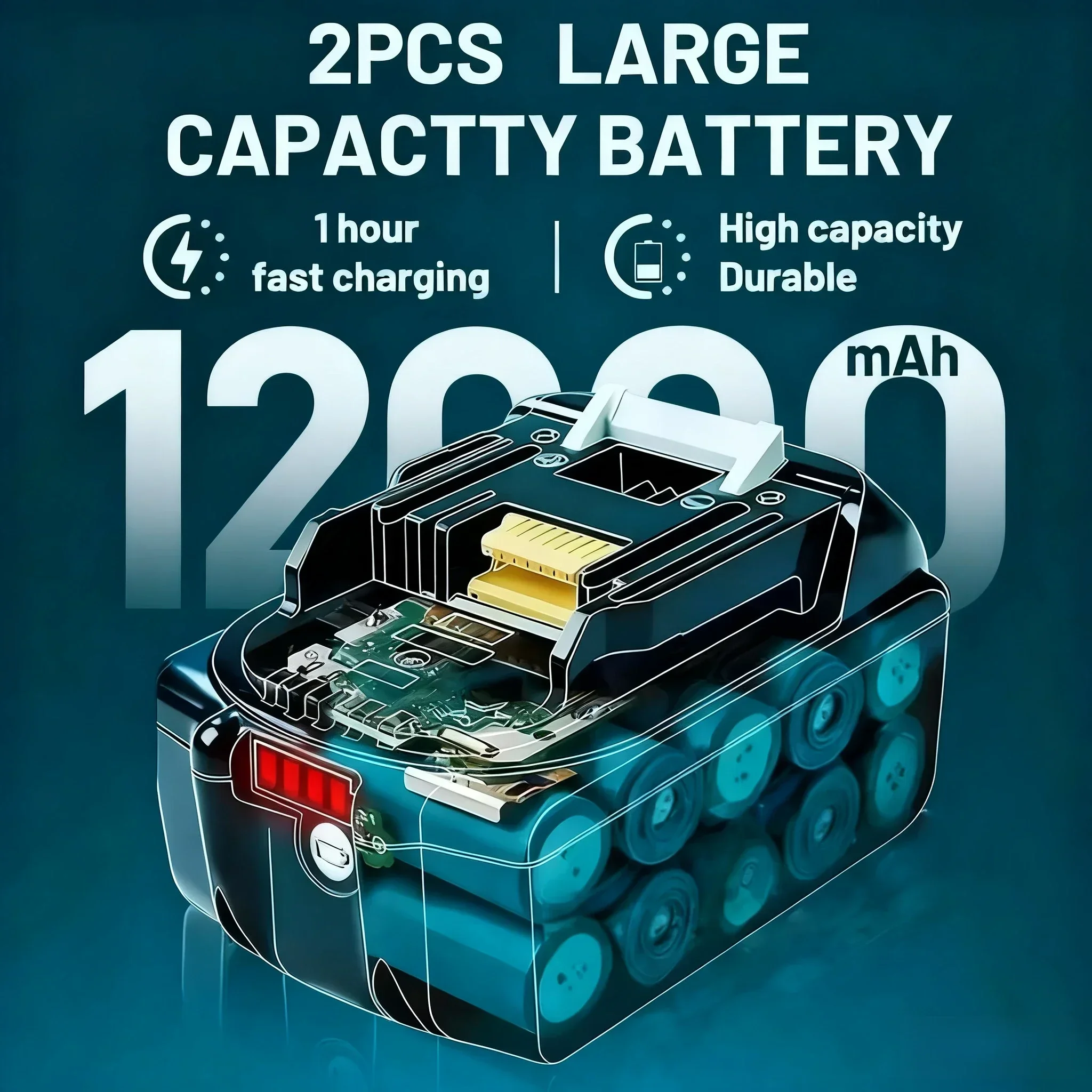 🥇Top Seller! 18V 12.0Ah for Makita Battery: Full-Capacity Li-ion Pack with Stable Performance, Compatible with All 18V Tools🥇