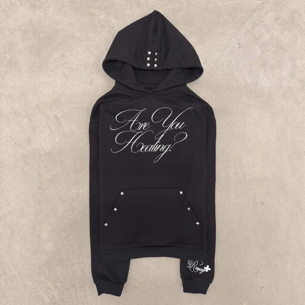 เสื้อฮู้ดฮิปฮอปสไตล์อเมริกันสำหรับผู้ชาย ฮาราจูกุ กอธิค พังก์ พิมพ์ลายตัวอักษร สไตล์ลำลอง ชุดกีฬา ร็อค กอธ ฮู้ดดี้ แฟชั่น y2k