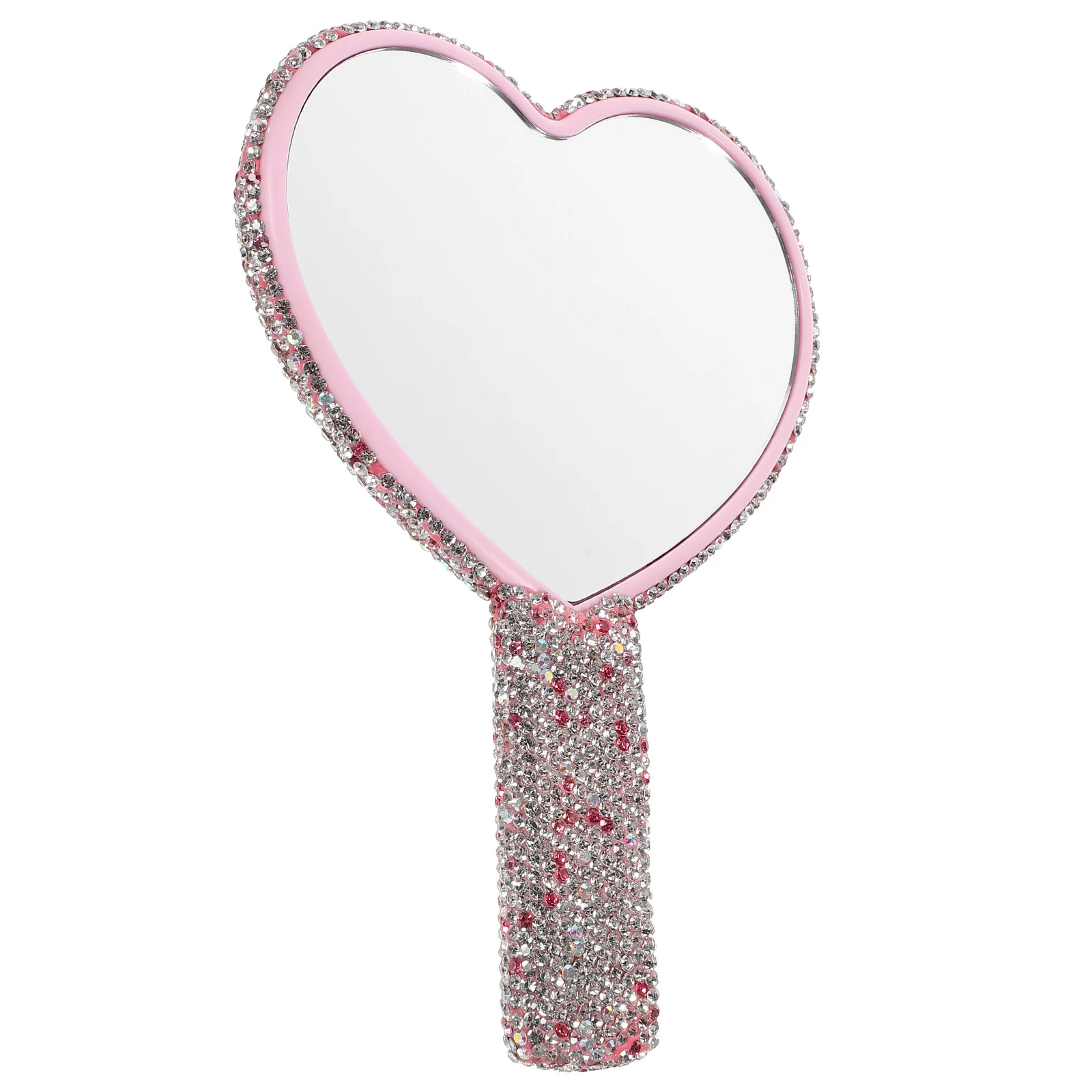 Espelho em forma de coração strass bolsa maquiagem compacta portátil viagem durável material abs requintado artesanato claro