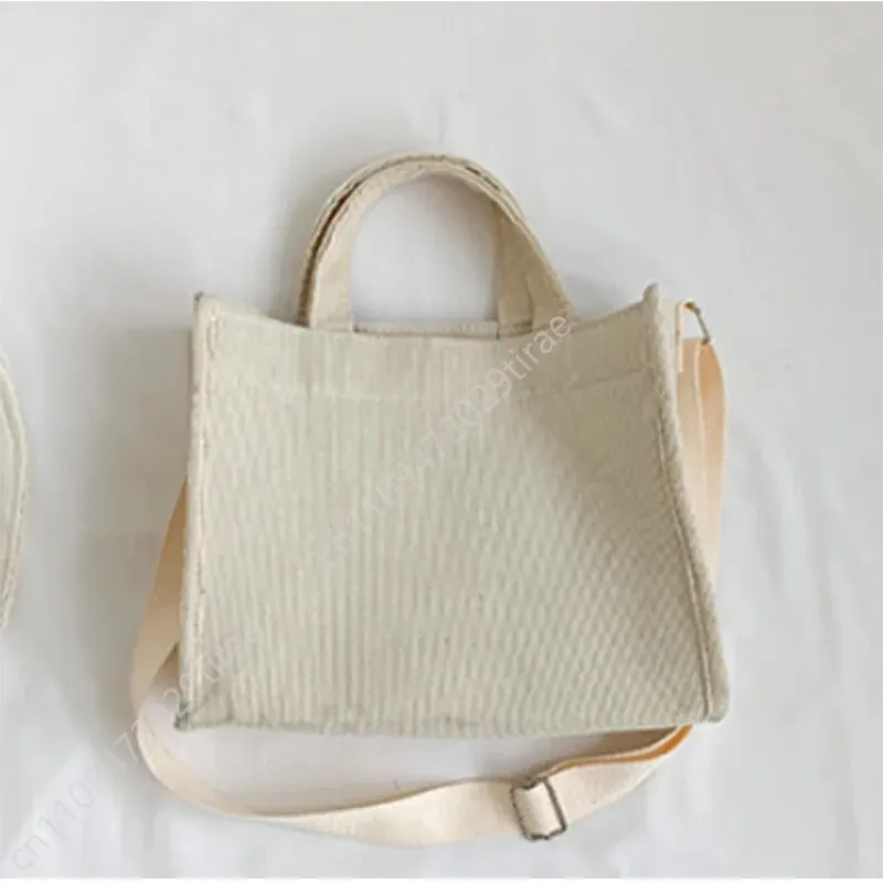 Tas Bahu Rilibegan untuk Wanita Tas Kapasitas Besar Portabel Korduroi Sederhana Gaya Baru Tas Tangan Persegi Kecil Tren Fashion