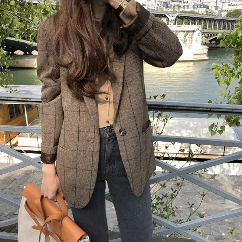 Spring Autumn Summer Plaid Blazer Women Jacket New Korean Style Slim Long Sleeve Casual Fashion Business Suit Coats Woman