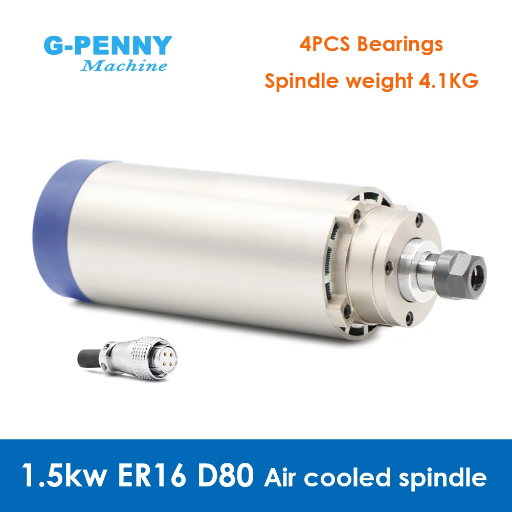 Mandrino di fresatura CNC 1.5kw ER16 mandrino raffreddato ad aria 400Hz 0-24000rpm raffreddamento ad aria 4 cuscinetti precisione 0.01mm mandrino