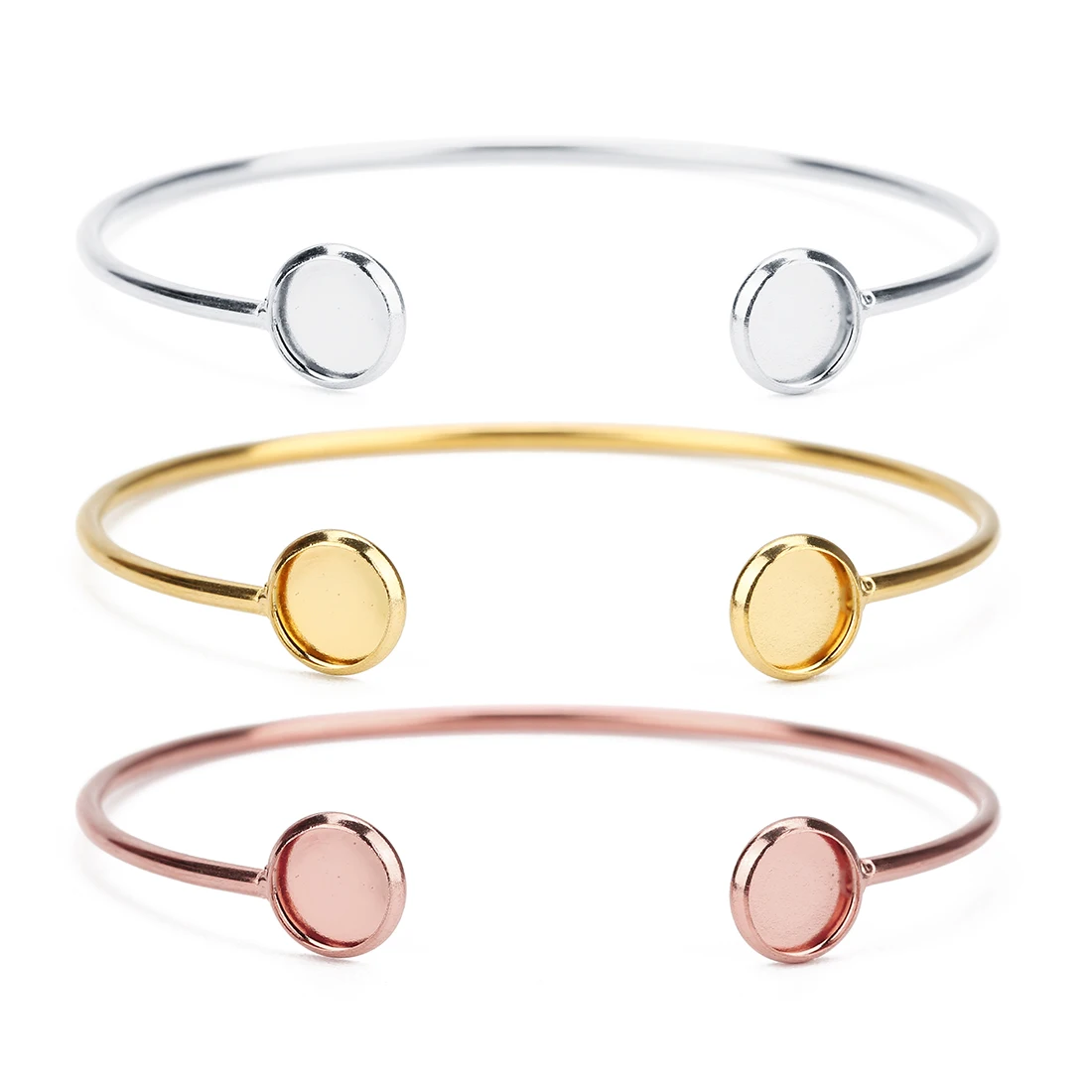 16.6cm Stainless Steel Bracelet Base Fit 8mm Cabochon Bangle Bezel Setting Trays Bendable Cuff Bangle Jewelry Making Accessories