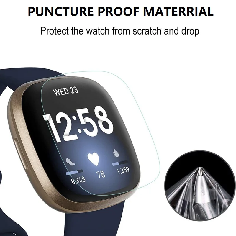 2Pcs Soft TPU Screen Protector for Fitbit Versa 2 3 4 Max Coverage Anti-Scratch Bubble-Free Flexible Film for Fitness Smartwatch