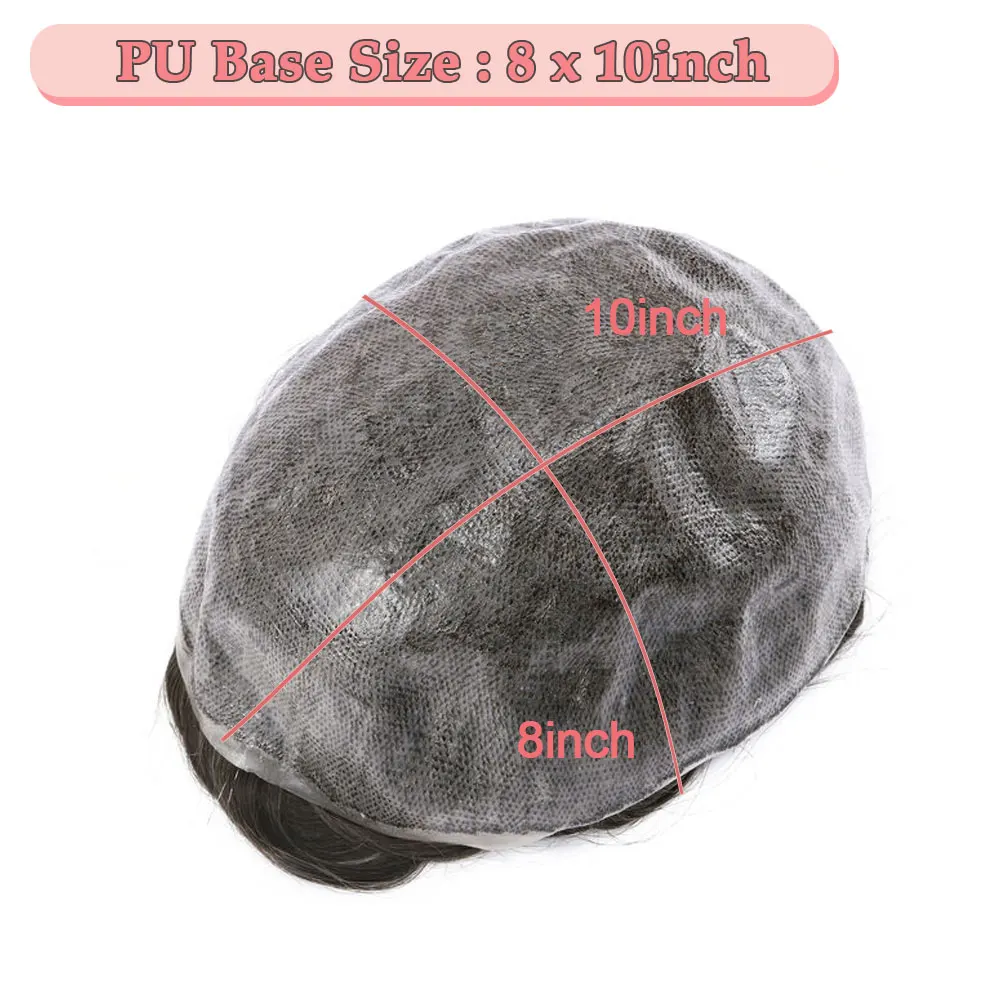 SEGO 8x10 PU Skin Toupee for Men 100% Human Hair Pieces for Mens Hair Prosthesis Patch Units Replacement System Hairpiece 75g