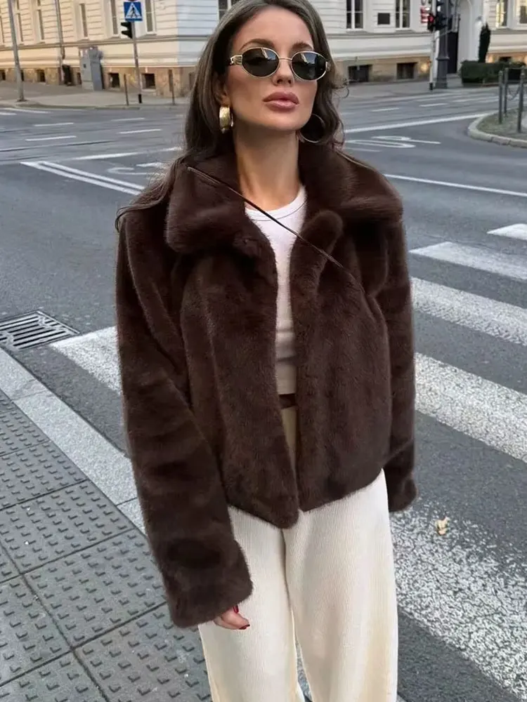 HH 겨울 여성 패션 인조 모피 따뜻한 코트 솔리드 긴 소매 라펠 싱글 브레스티드 포켓 시크 코트 빈티지 아우터웨어