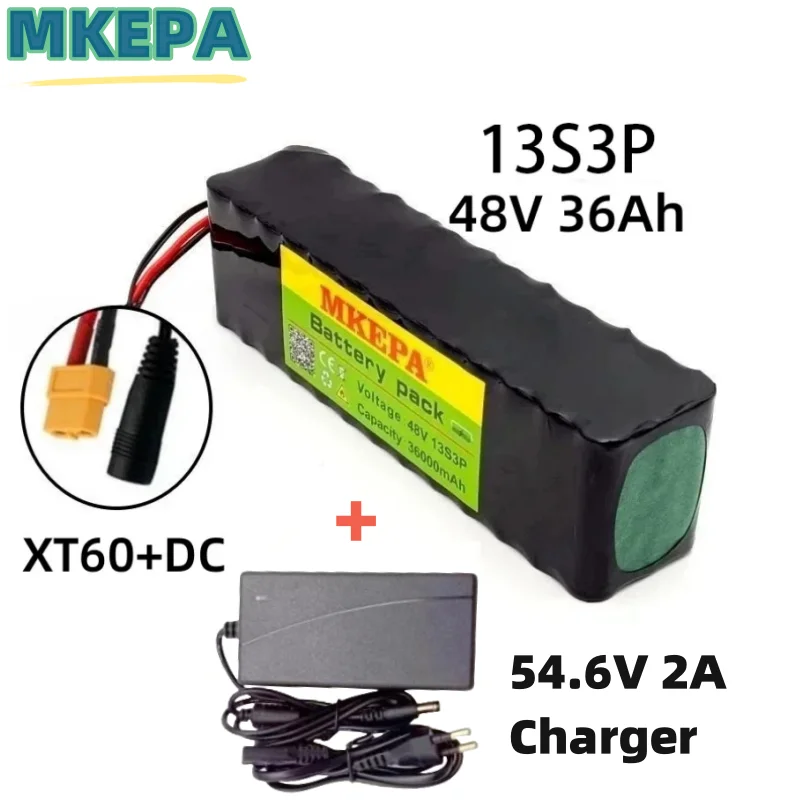 

brand new 48v 36Ah 1000w 13S3P 36000mAh Lithium Ion Battery Suitable for electric riding batteries 54.6v BMS+52.6V 2A Charger