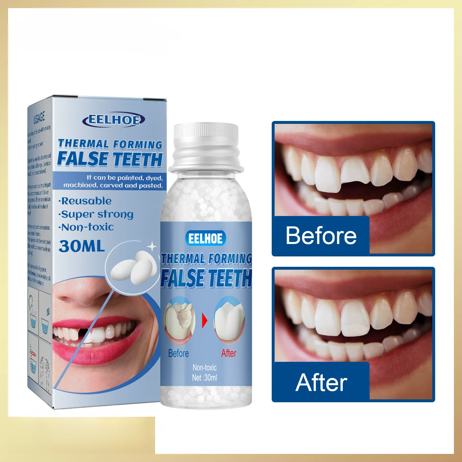 Shapeable toothpaste temporary tooth filling holes broken teeth filling cosmetic dentures modification Oral care