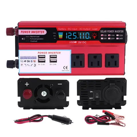 5000W Car Converter Power Inverter DC 12V To AC 110V Converter LCD 4 USB Ports and 110V AC Outlet Cigarette Lighter Battery