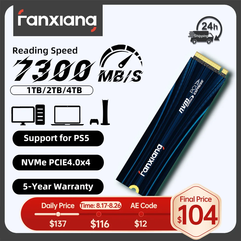 SSD Nvme Fanxiang, 500GB / 1TB 7100 MB/s Gen4 para PS5 e Laptop