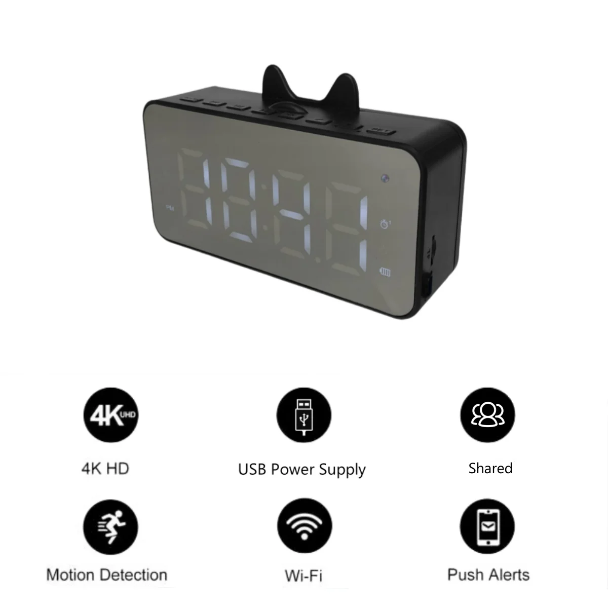 

4K Cute Shaped Camera Clock with Bluetooth Speakers Small Surveillance Security Loop Record Motion Detection with 32GB SD Card