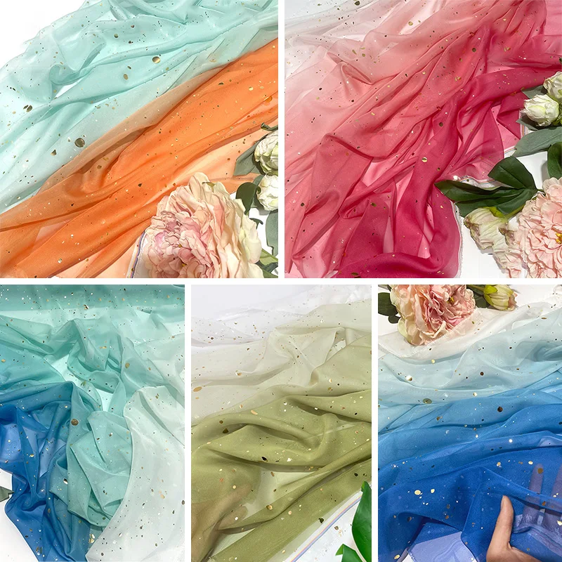 1/3/5M Rainbow Gradient Color Chiffon Fabric 30D Gradient Tulle Fabric For Diy Ancient Style Hanfu Wedding Dress Stage Garment