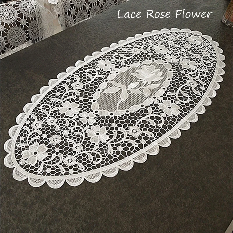 NEW oval Lace rose embroidery placemat kitchen wedding table place mat cloth Christmas flower Table decoration and accessories