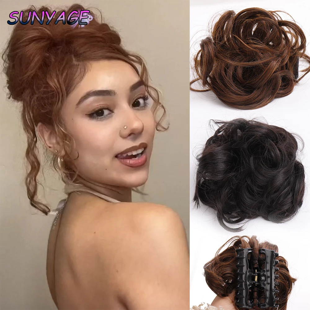 

SUNYAGE синтетический шиньон, грязная булочка, зажим для волос, волнистые вьющиеся волосы, пучок, наращивание хвоста, резинка для волос для женщин