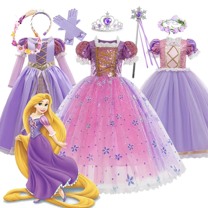 

Disney Princess Dress Children Birthday Carnival Christmas Party Luxury Girls Clothes Cosplay Rapunzel Cinderella Costume Set