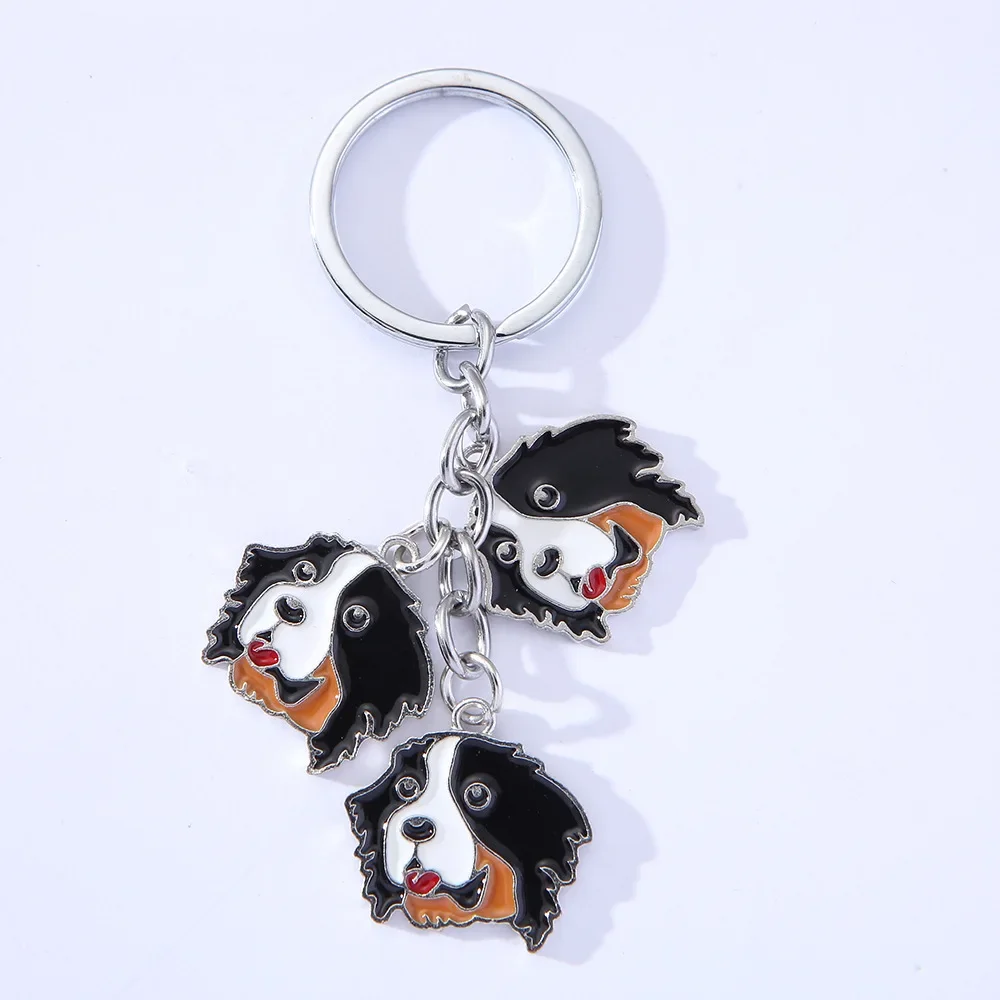 Cartoon Animal Bernese Mountain dog Keychain Creative dog lover gifts Keyring Bag Pendant Car Key Accessories