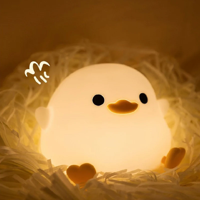 Silicone Duck Night Light para Crianças, USB Recarregável, Escurecimento Lâmpada de Toque, Decoração Animal Dos Desenhos Animados, Presente com Temporizador