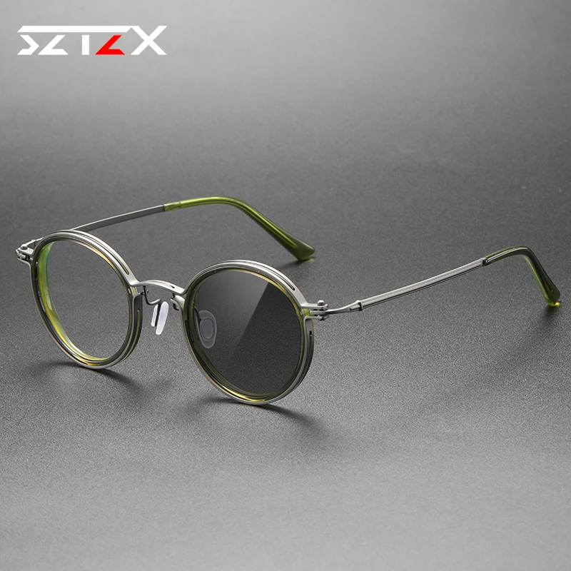 SZTZX Classic Pure Titanium Reading Glasses Men Photochromic Acetic Anti Blue Ray Myopia Hyperopia Prescription Optical Glasses