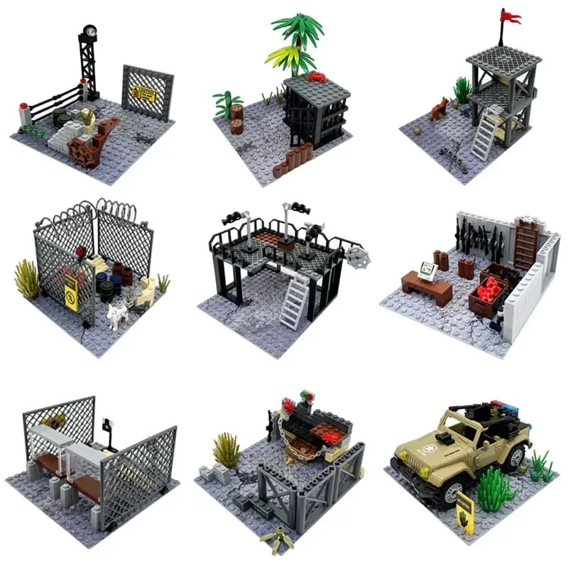 Building blocks MOC military training camp outpost shooting range DIY assembling small particle building blocks scene