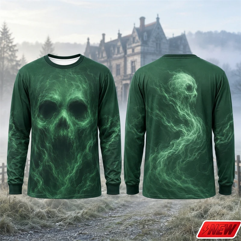 Men Long Sleeve T‑Shirt Realistic Skull pattern T-shirt Tee Halloween Cosplay Graphic T-shirt Festival Men's Gift T-shirts tops