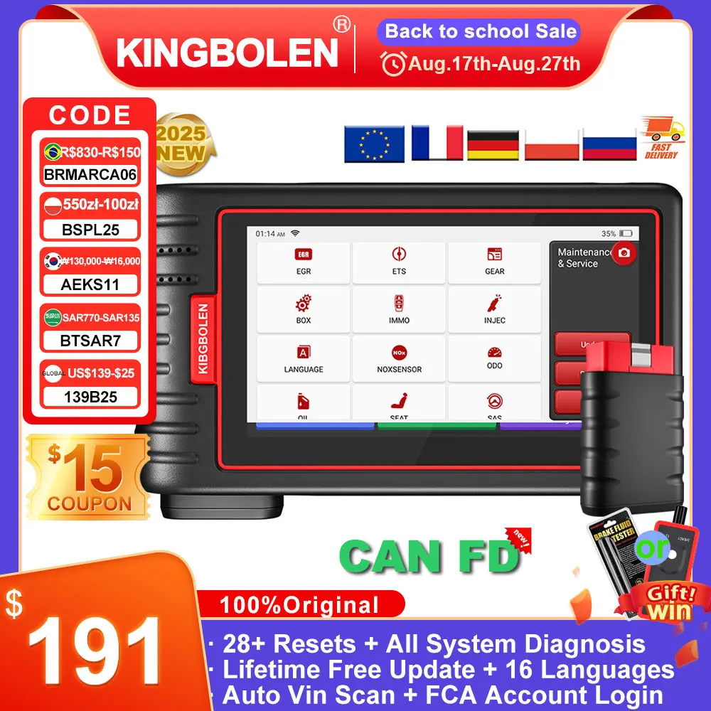 KINGBOLEN S6 tous les outils de Diagnostic de voiture système 28 réinitialisations Support CANFD voiture OBD2 Scanner mise à jour gratuite à vie PK THINKSCAN 2