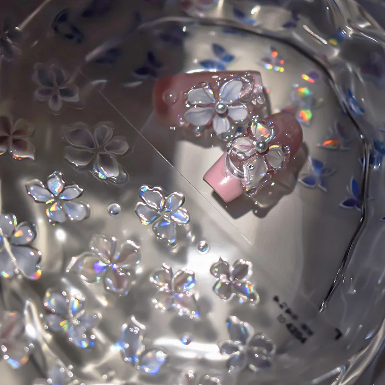 1개 5D 젤리 정교한 꽃 스티커 네일용 반짝이는 판타지 벚꽃 플로럴 네일 아트 스티커 접착 블루밍 플라워 네일 데칼