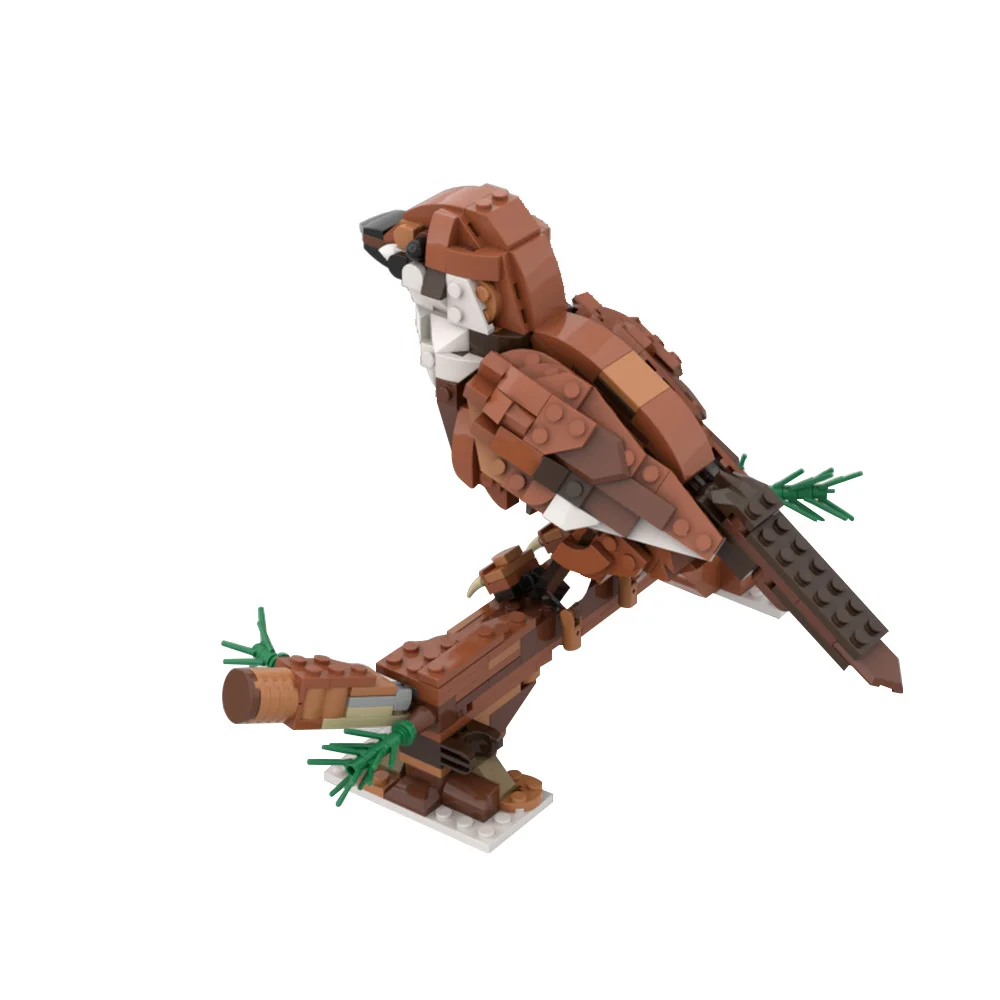 MOC Sparrow Bird Model Building Blocks Tan Tree Sparrow Mini Sparrow Cute Bird Pet Assembled Brick Toy Gift Branch Decoration