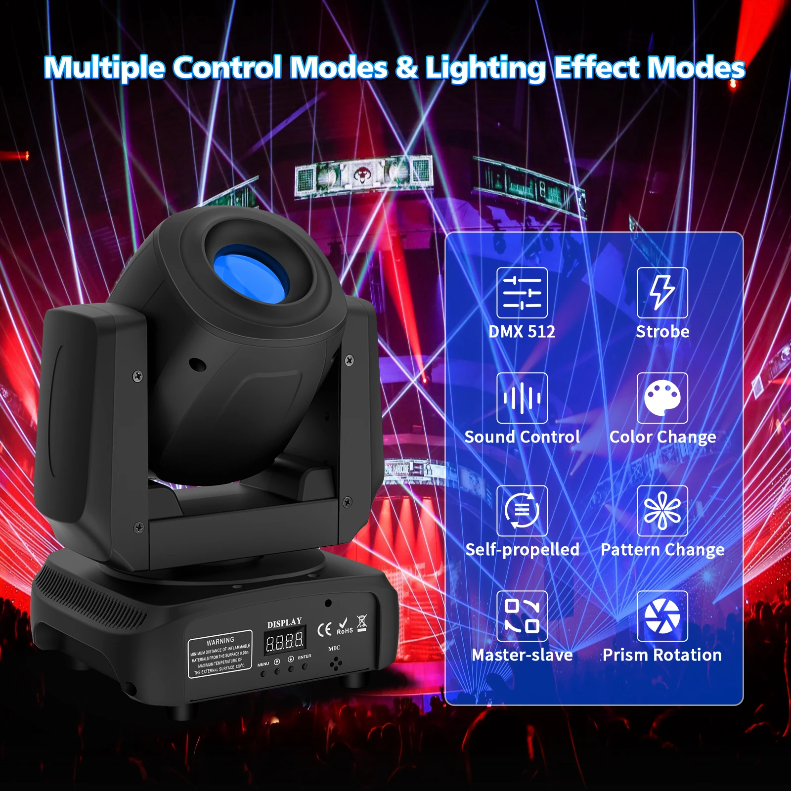 U'King 85W LED Moving Head Light Gobo Beam Stage Light RGBW DMX512 3/5 Prism Effect Light for KTV DJ Disco Show Party Spot Light