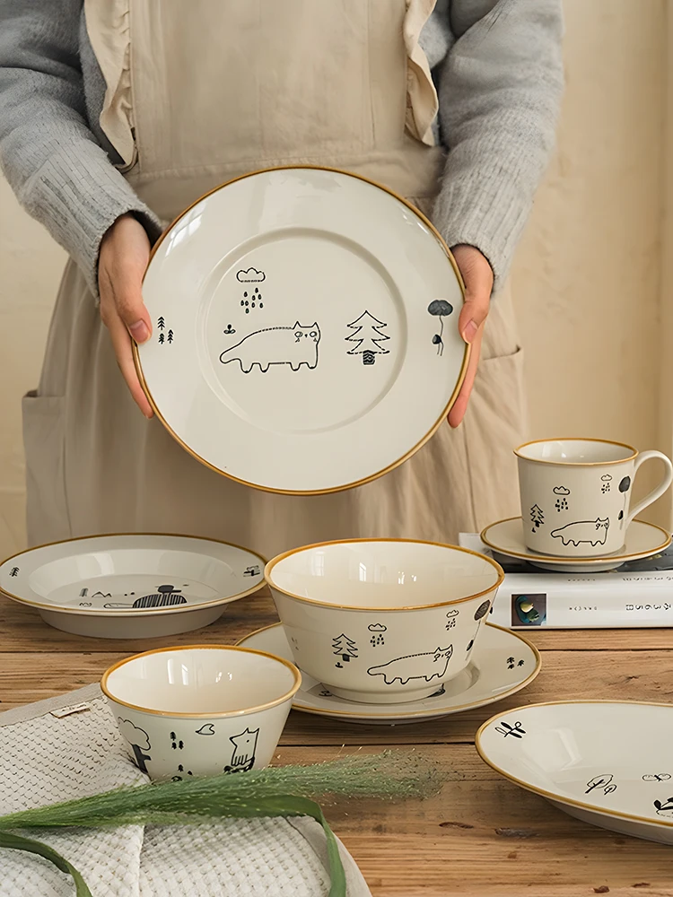 

Creative Ceramic Rice Bowls, Plates, and New Cute Cartoon Tableware for Children